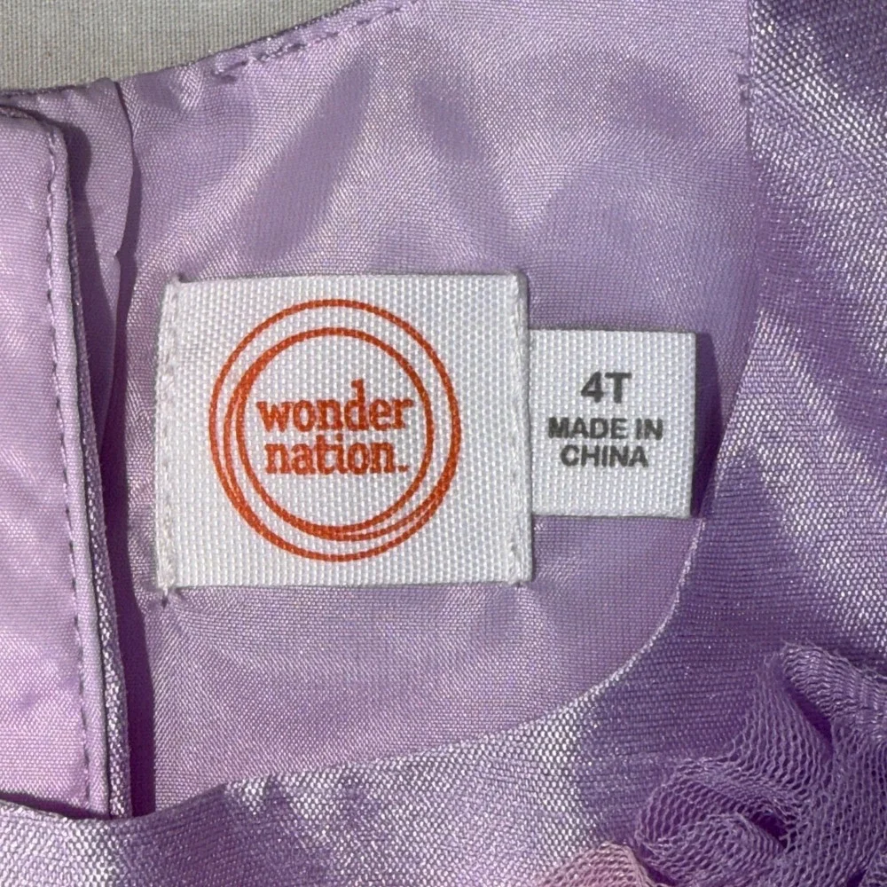 Wonder Nation Girls Lavender Pastel Tulle Dress Size 4T Floral Appliqué